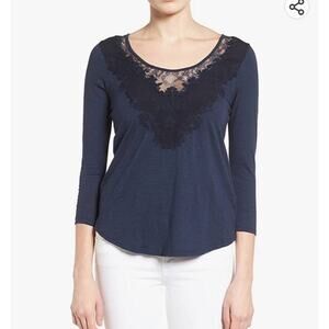 NWT Lucky Brand Women Blue Appliqué Top With Font Embroidered Size XL